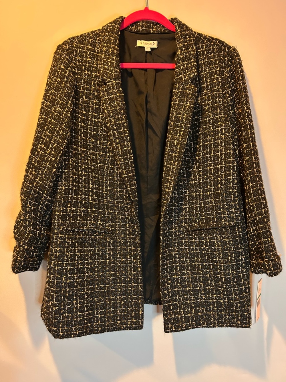 Nanette Lepore NWT‎ Sz Large Gold Black Metallic Blazer Jacket Open Front Office